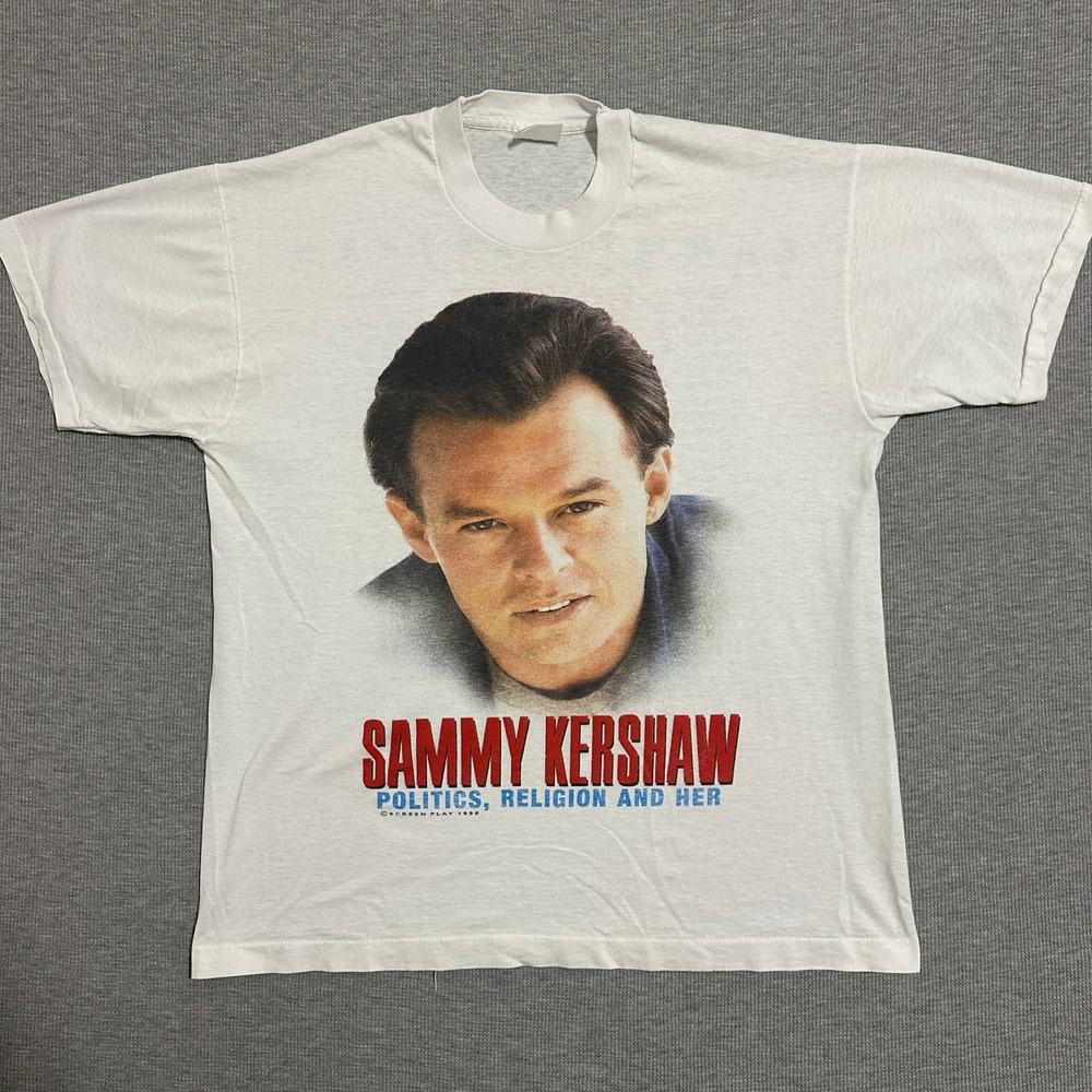 Vintage 1996 Sammy Kershaw Politics Religion And Her Tour Band Tee Shirt Sz L